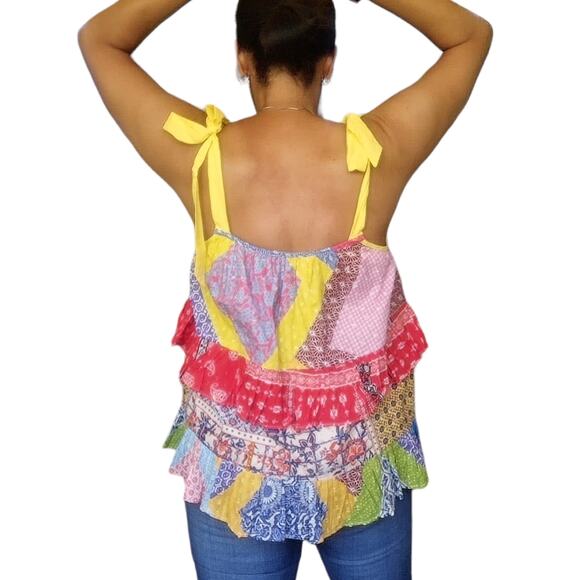 ANTHROPOLOGIE Let Me Be ruffle tiered patchwork boho tank top summery blouse 6 - Picture 6 of 7